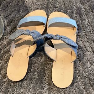 Talbots Hannah Bow slides Chambray Flat Slide Sandals Size 7 EUC